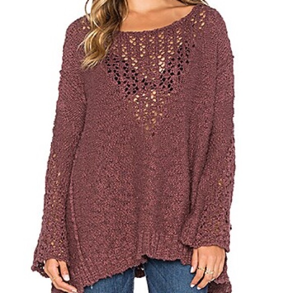 Free People Sweaters - Free People Pretty Pointelle Vee Crochet Knit Cotton Sweater